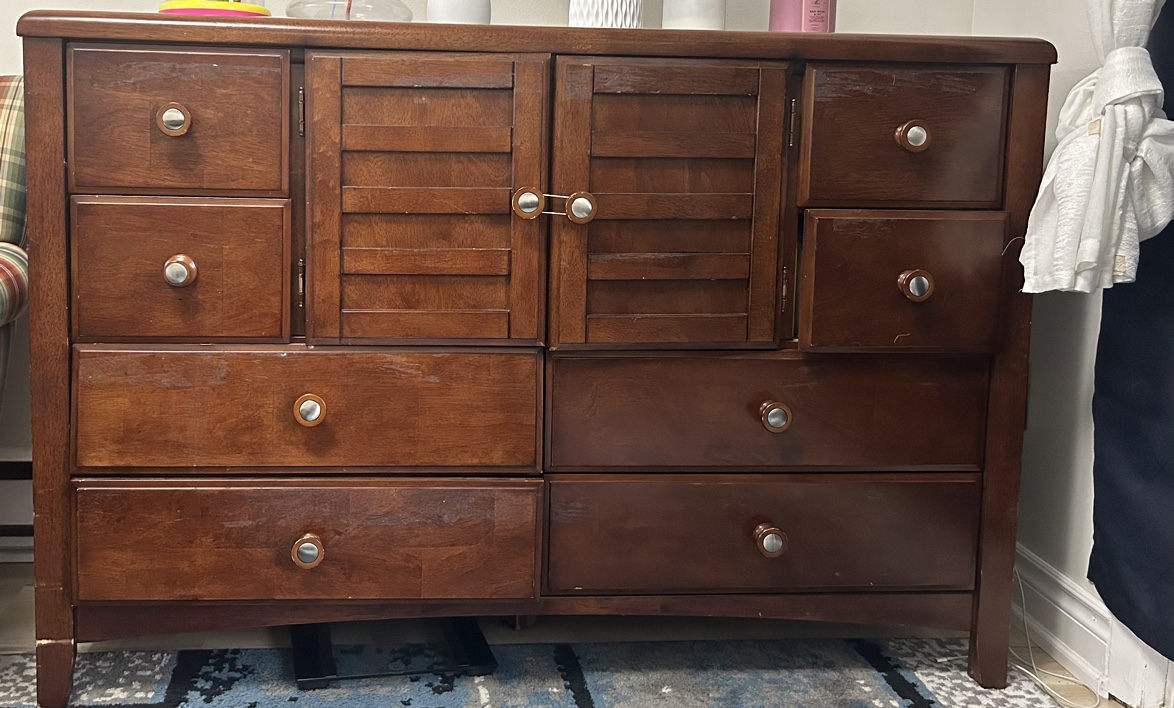 Wooden Dresser with 6 Drawers and 2 Cabinets