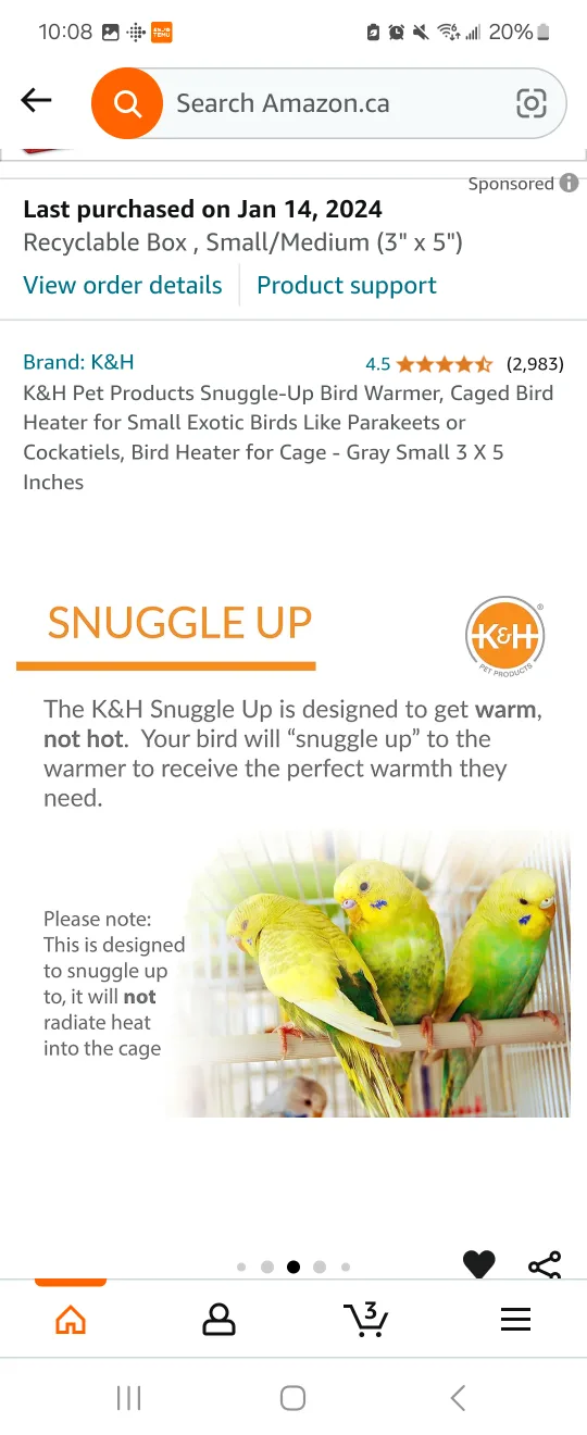 Snuggle-Up Bird Warmer, Bird Cage Heater (small exotic birds) 🥕 image indicator(5)