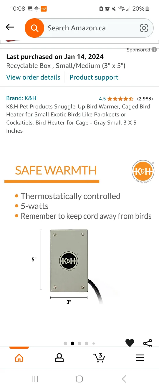 Snuggle-Up Bird Warmer, Bird Cage Heater (small exotic birds) 🥕 image indicator(8)