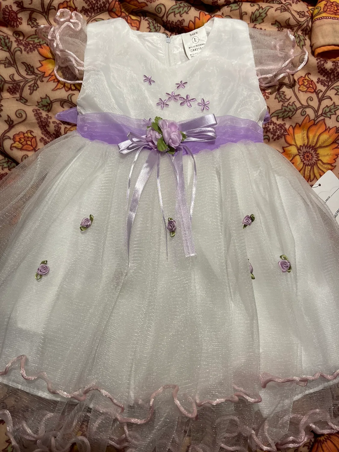 White and Lilac Flower Girl Dress thumbnail