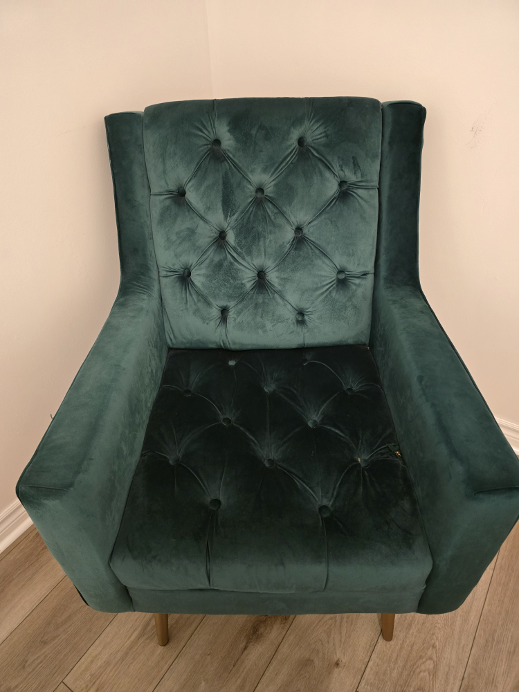 Green Velvet Armchair and Ottoman - photo 2