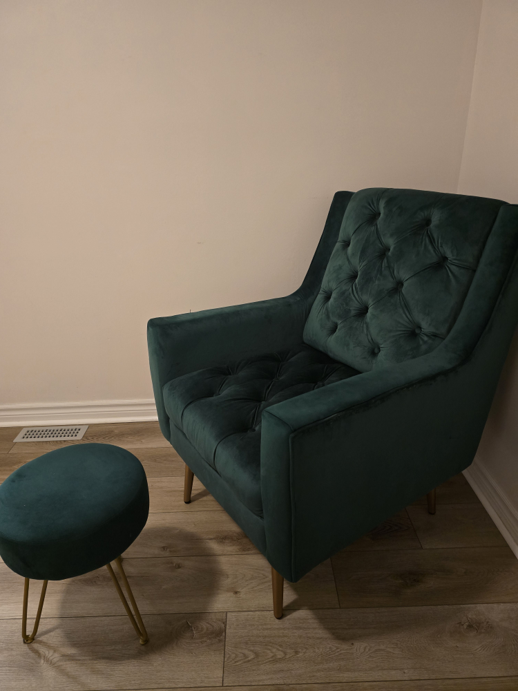 Green Velvet Armchair and Ottoman - photo 3