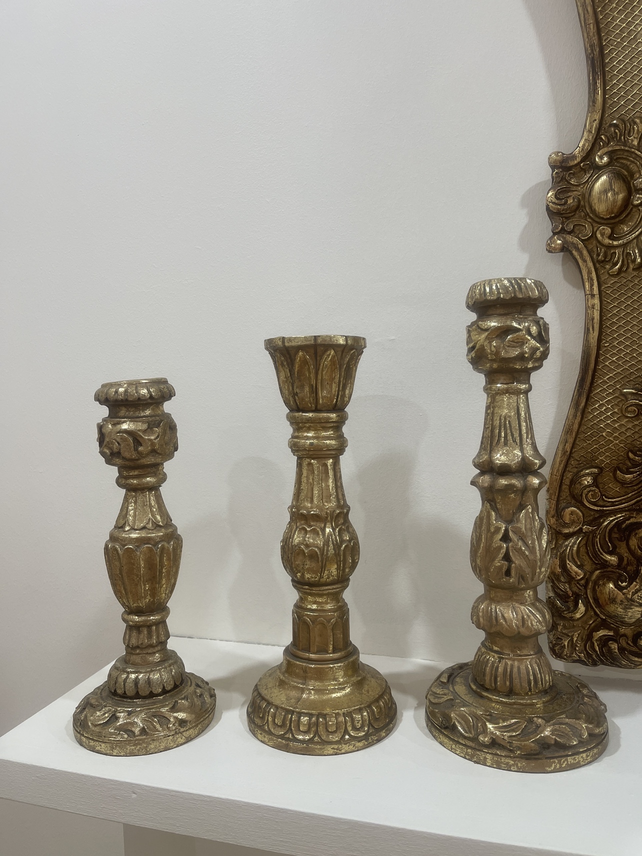 Set of 3 Gold Candle Holders