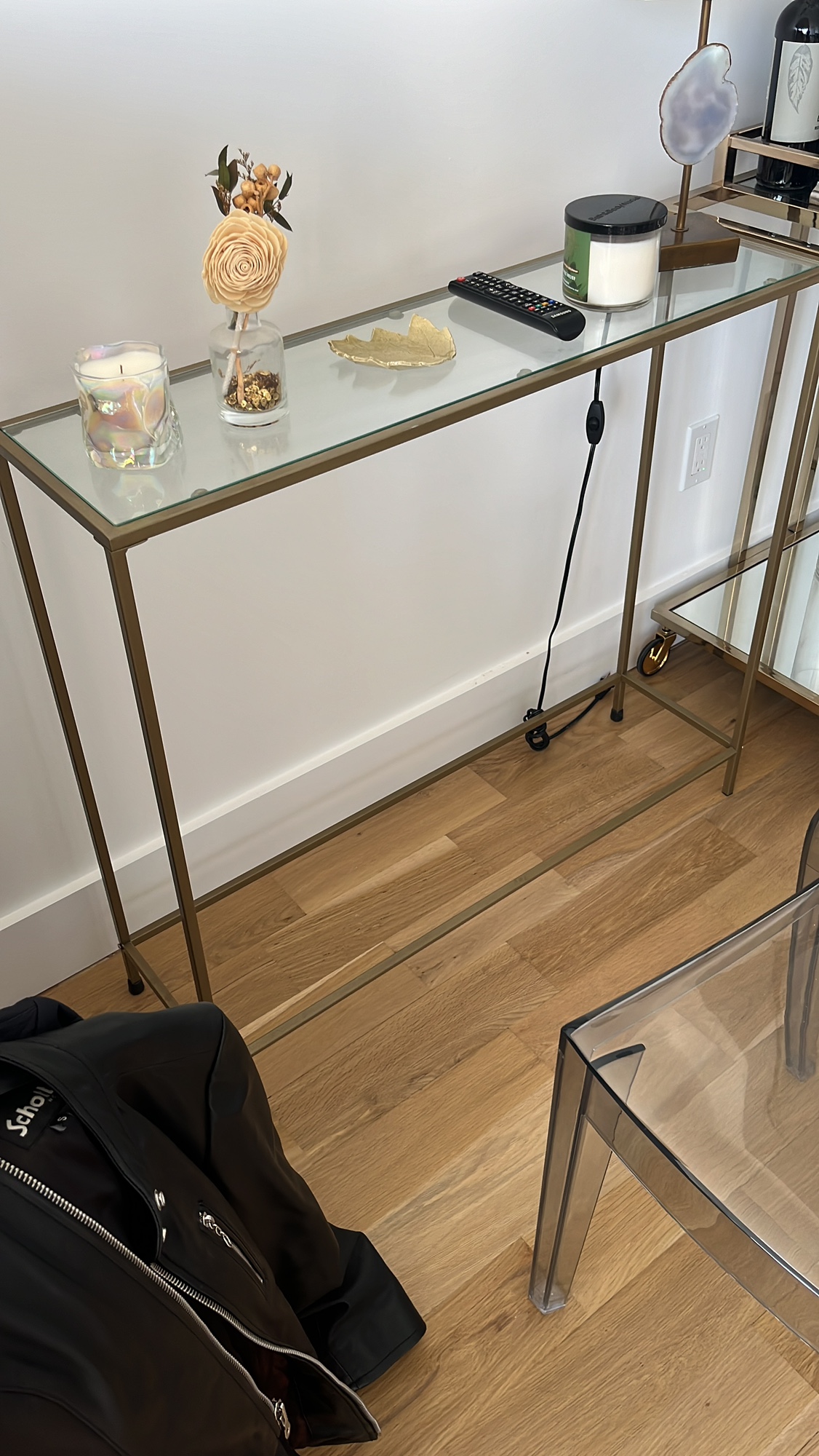 Gold Console Table with Glass Top