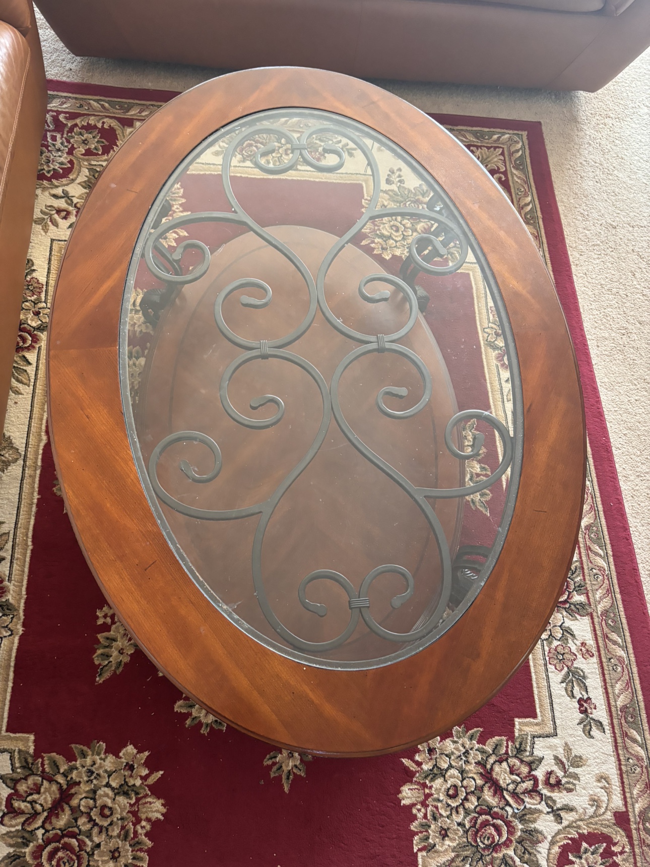 Raymour & Flanigan-Oval Coffee Table with Glass Top