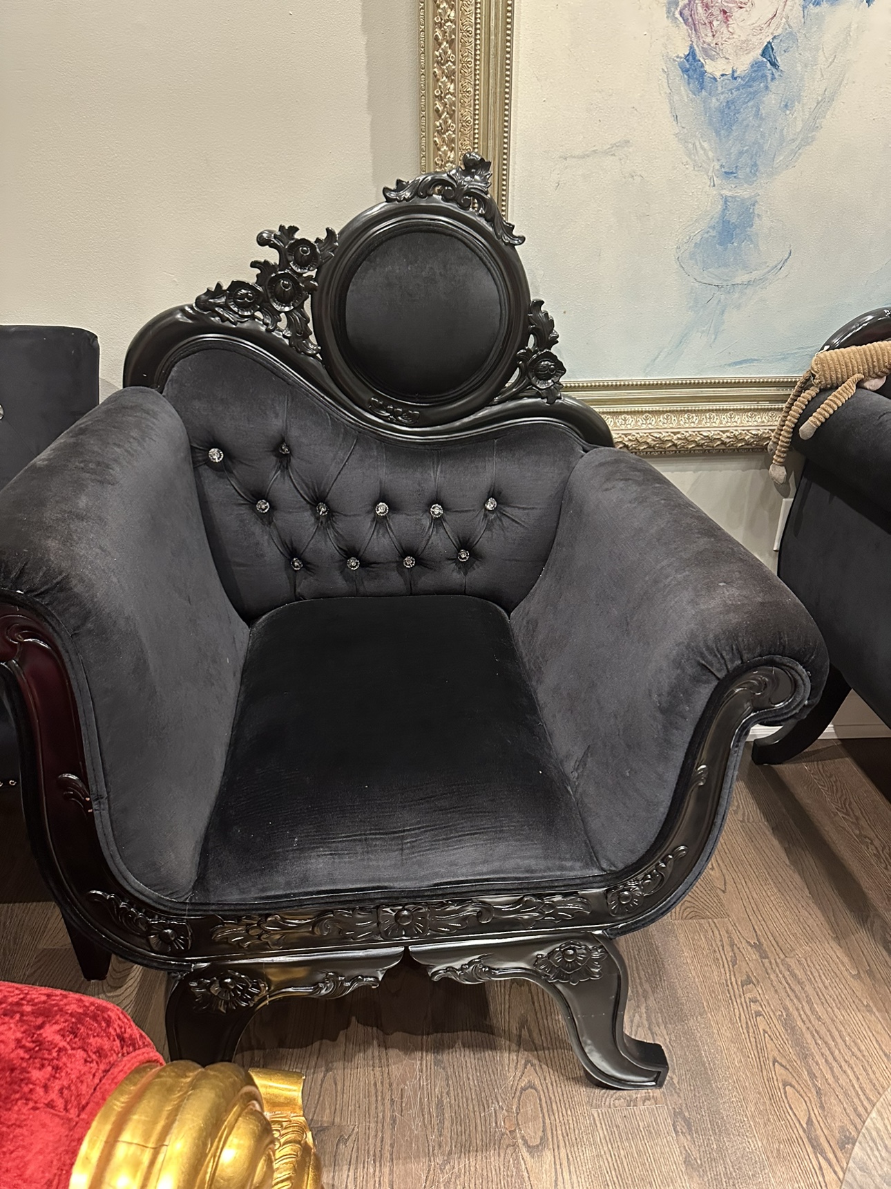 Black Velvet Sofa and 2side seat Set - photo 2