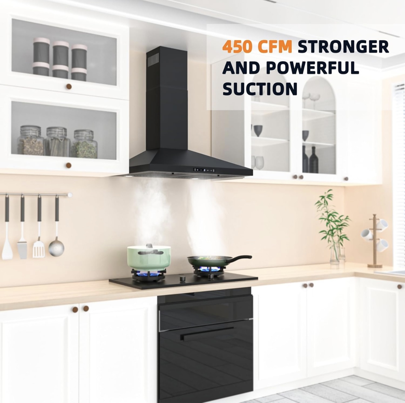 Range Hood with 450 CFM and Adjustable Chimney