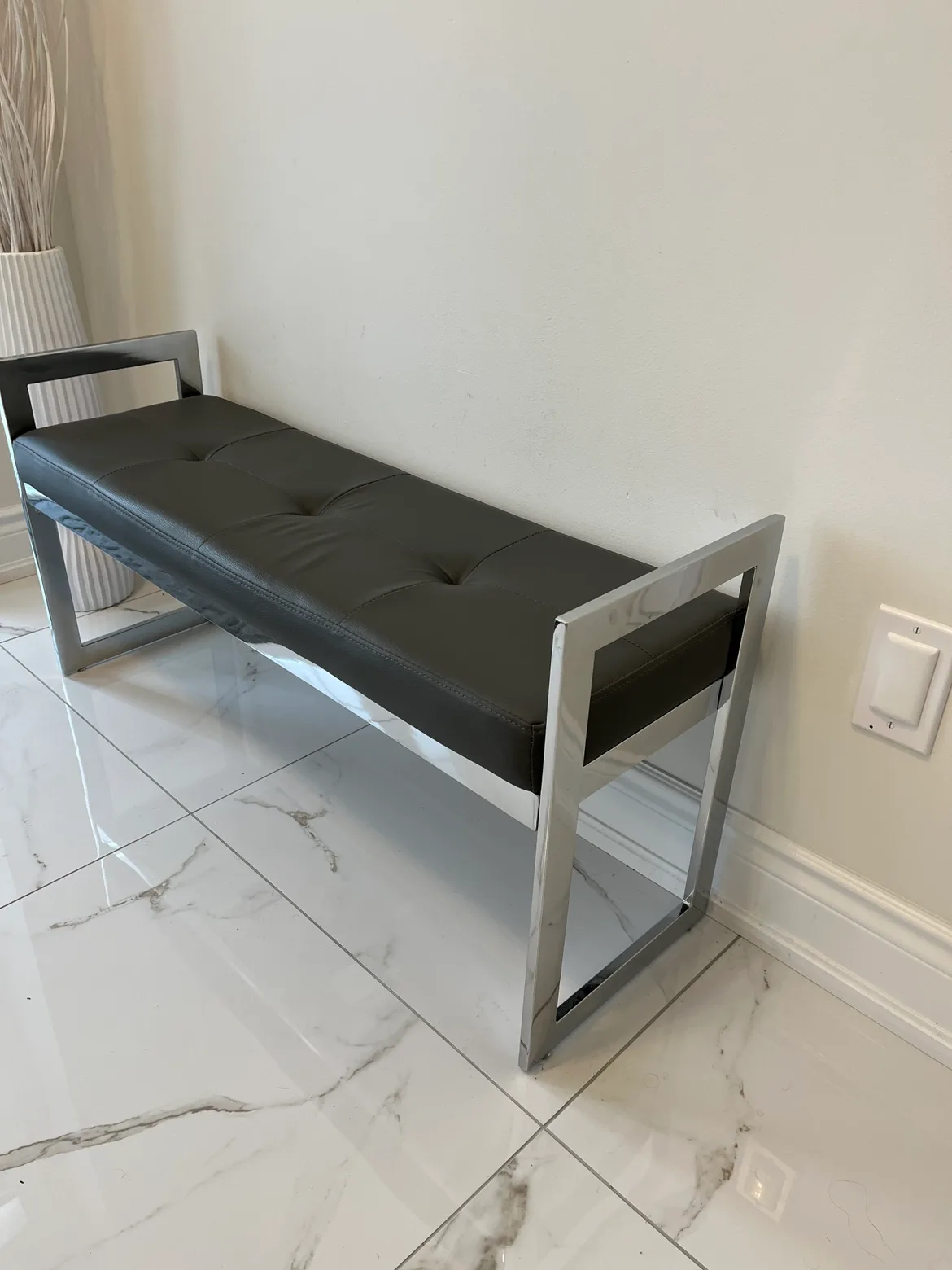Modern Grey Upholstered Bench thumbnail