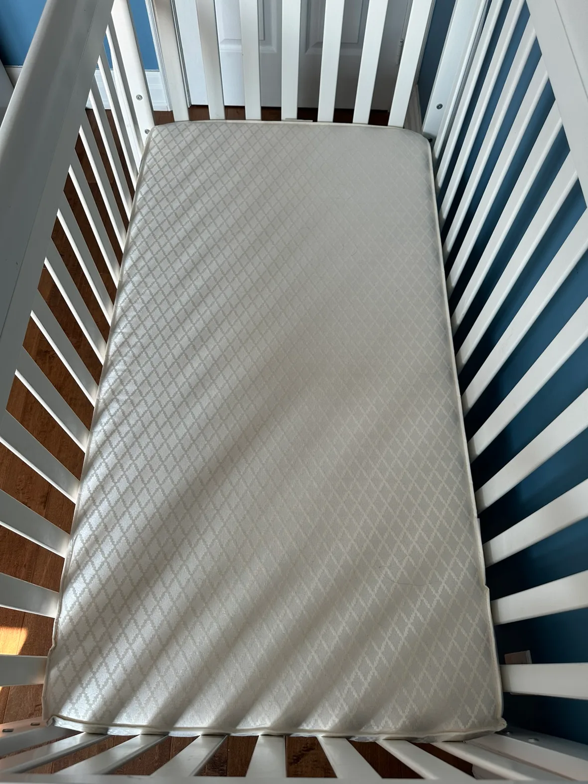 White Baby Crib / Mattress / Bed Sheet Combo image indicator(6)