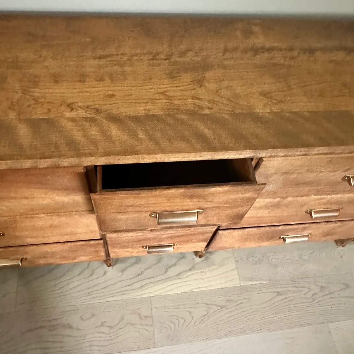 5 feet Solid wood 9 drawer dresser with copper colored pulls image indicator(4)