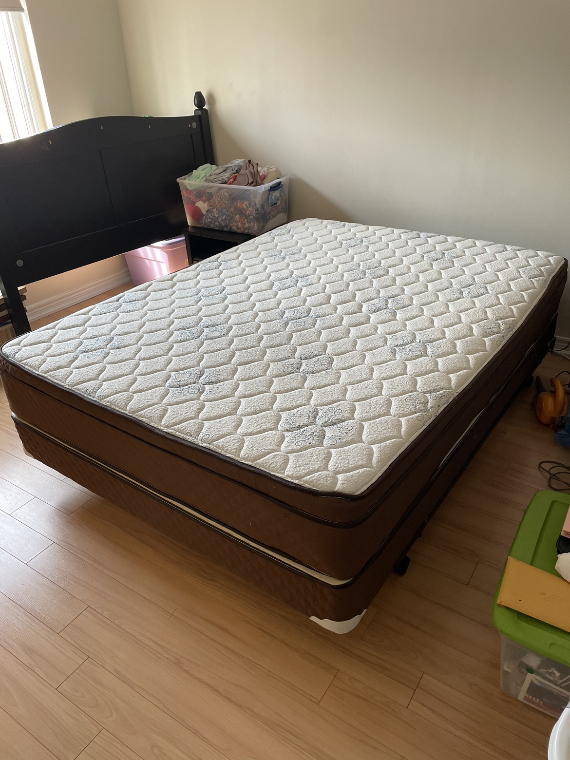 Queen Bed - Mattress, box spring, frame