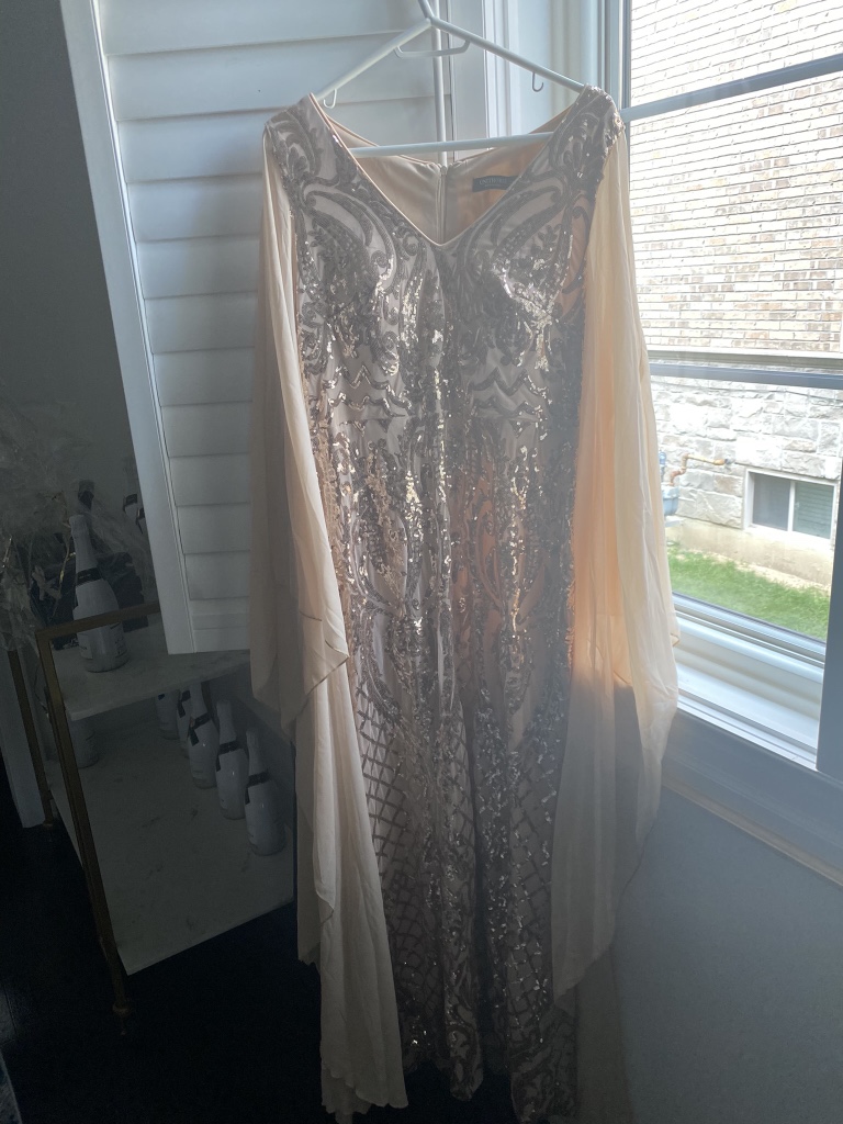 Gold Sequin Evening Gown with Cape sleeves - photo 4