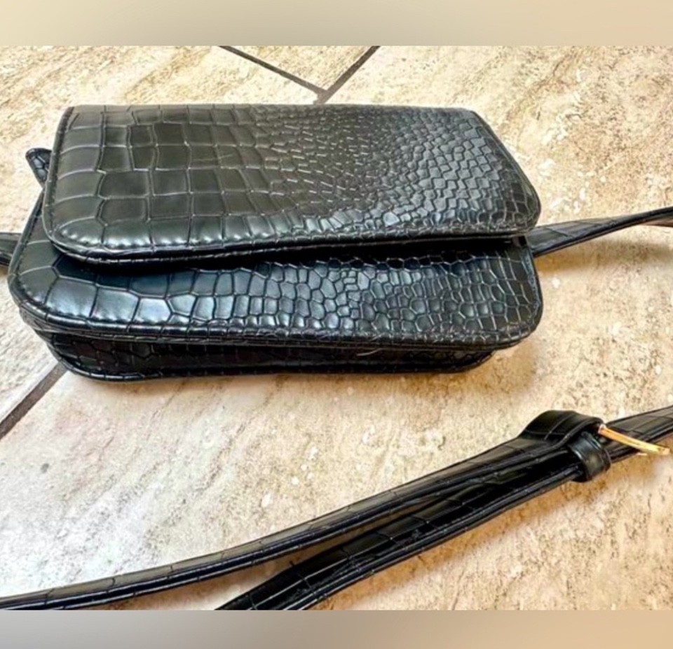 Black Crocodile Embossed Belt Bag - photo 3