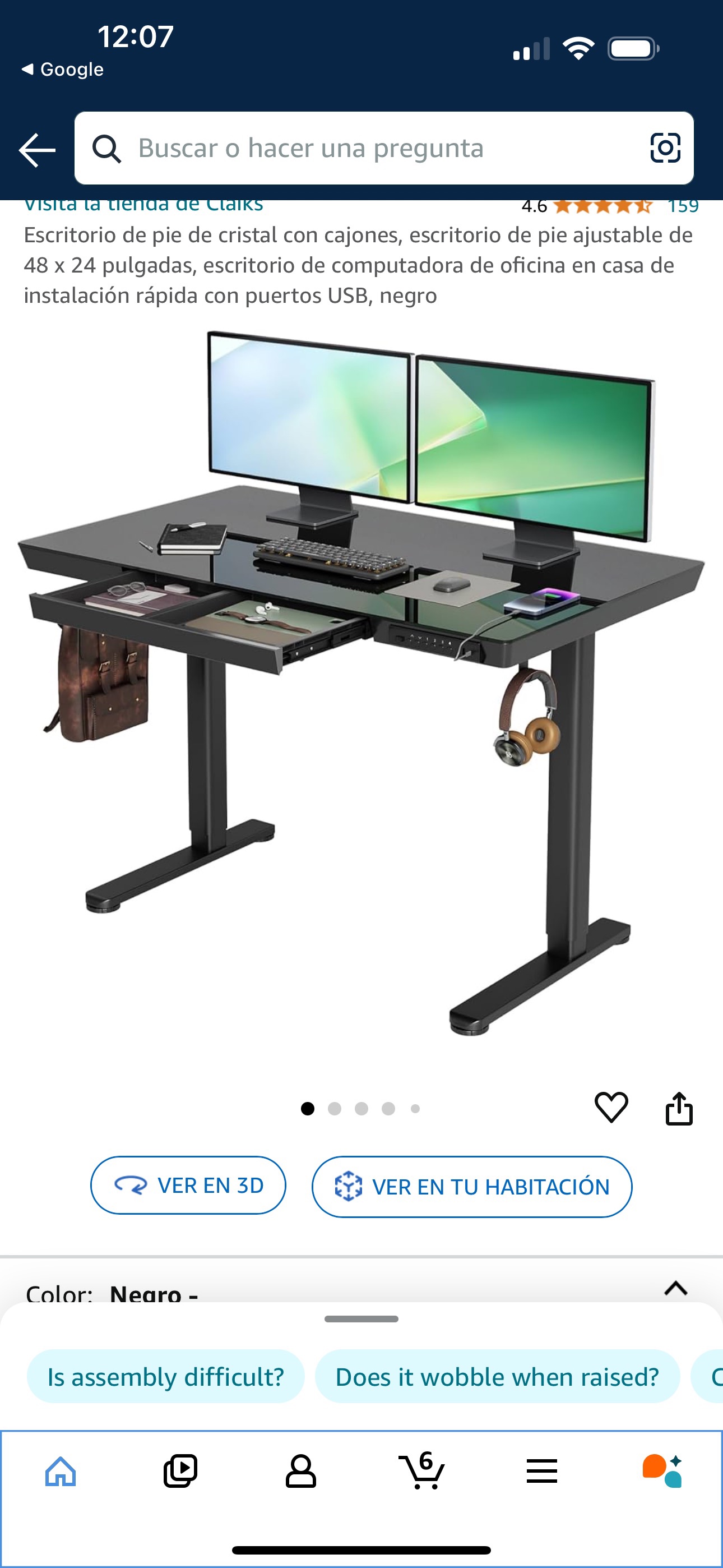 Black Glass Standing Desk