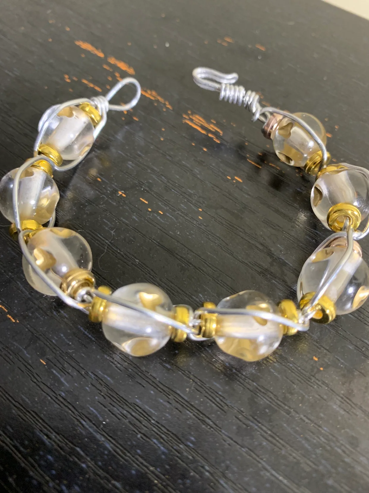 Handmade Wire Wrapped Clear and Gold Beads Bracelet image indicator(4)