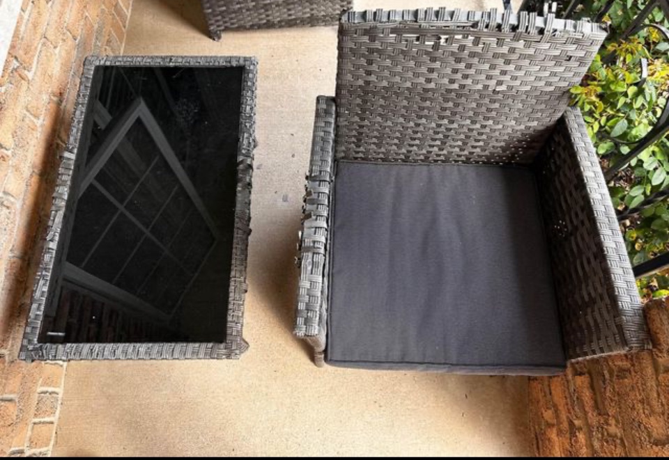 Wicker Patio Furniture Glass Top Table and Chair with Cushion - photo 2