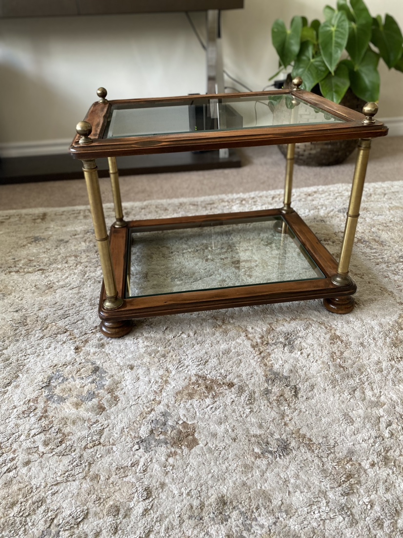 Beautiful combination of brass, wood,glass Table