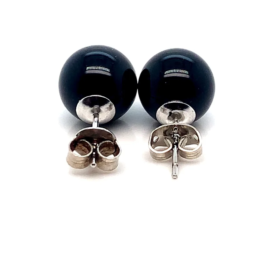 10MM Black Onyx Stud Sterling silver Earrings image indicator(2)