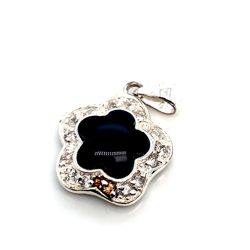 Sterling Silver Black Onyx Flower Pendant - photo 2