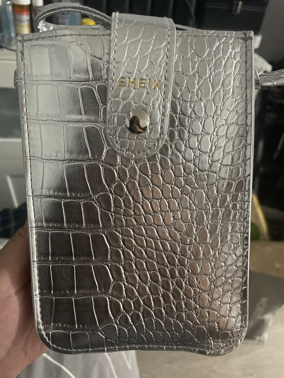 Silver Crocodile-Embossed Phone Case