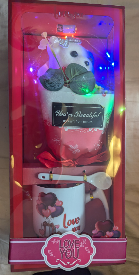 Love You Gift Set Mug, Spoon , Bear and Bouquet 💐
