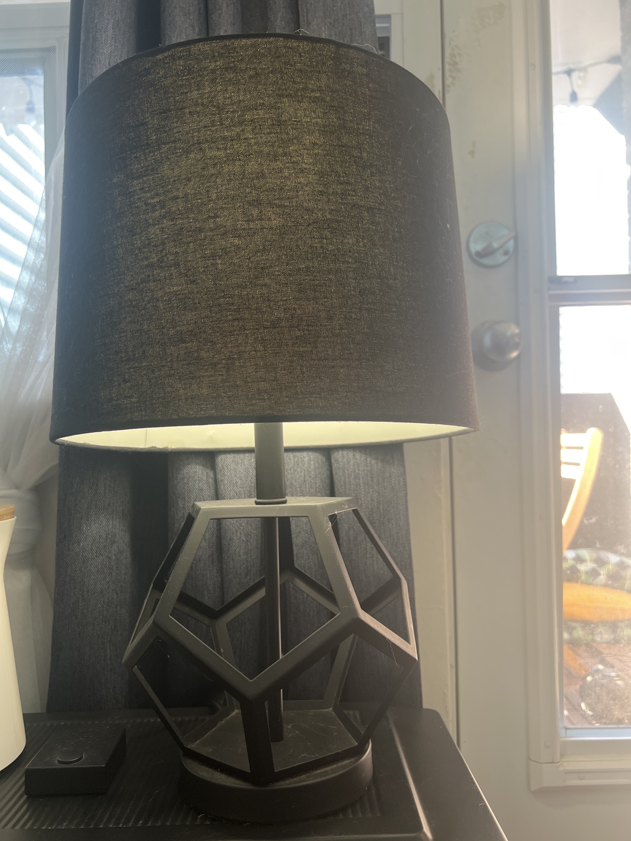 Black Table Lamp with Geometric Base