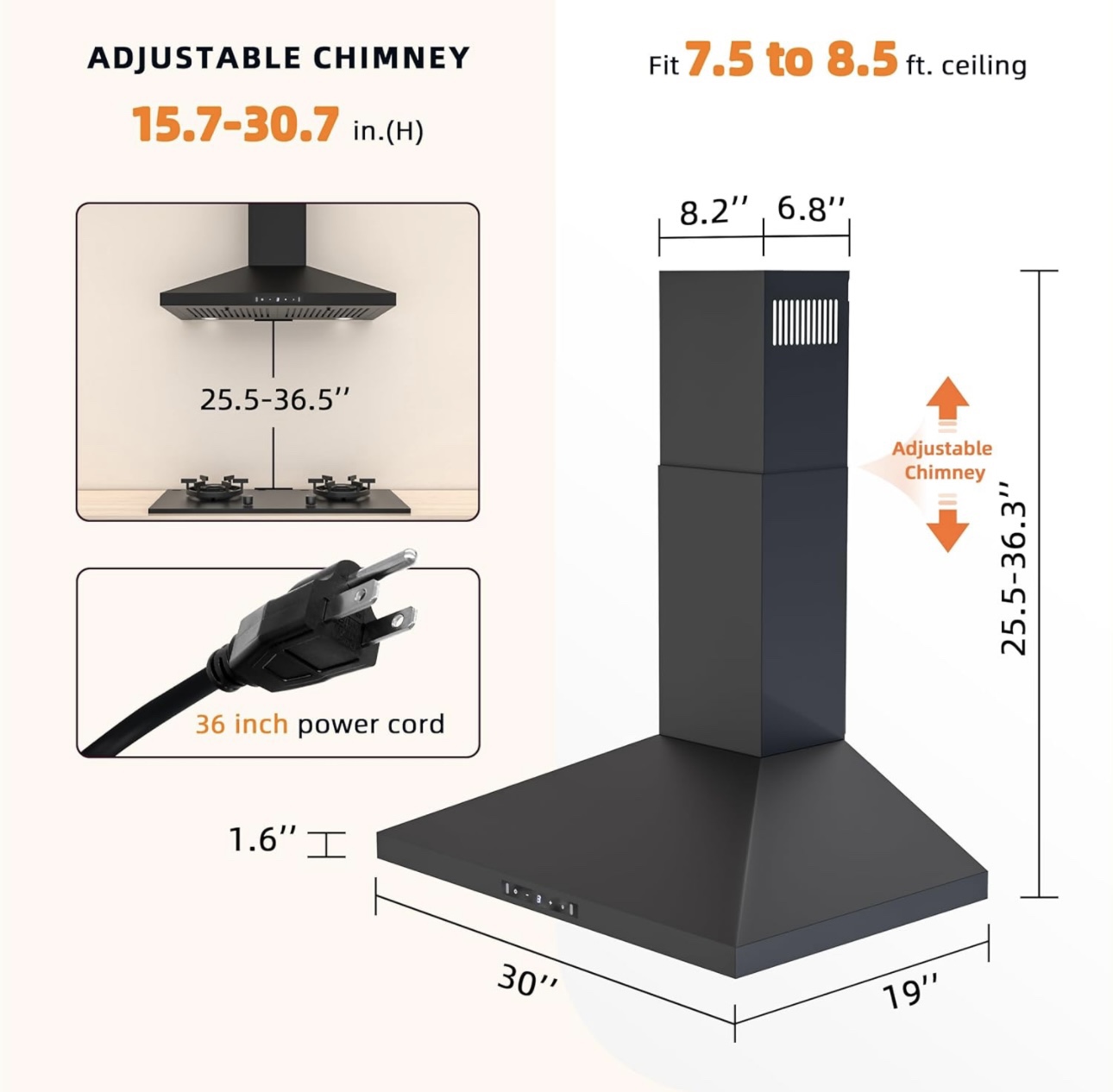 Range Hood with 450 CFM and Adjustable Chimney - photo 4