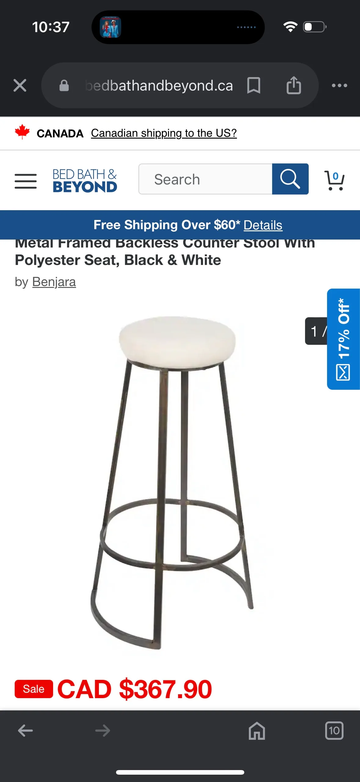 Set of 2 Metal Framed Backless bar Stool Black & White image indicator(7)