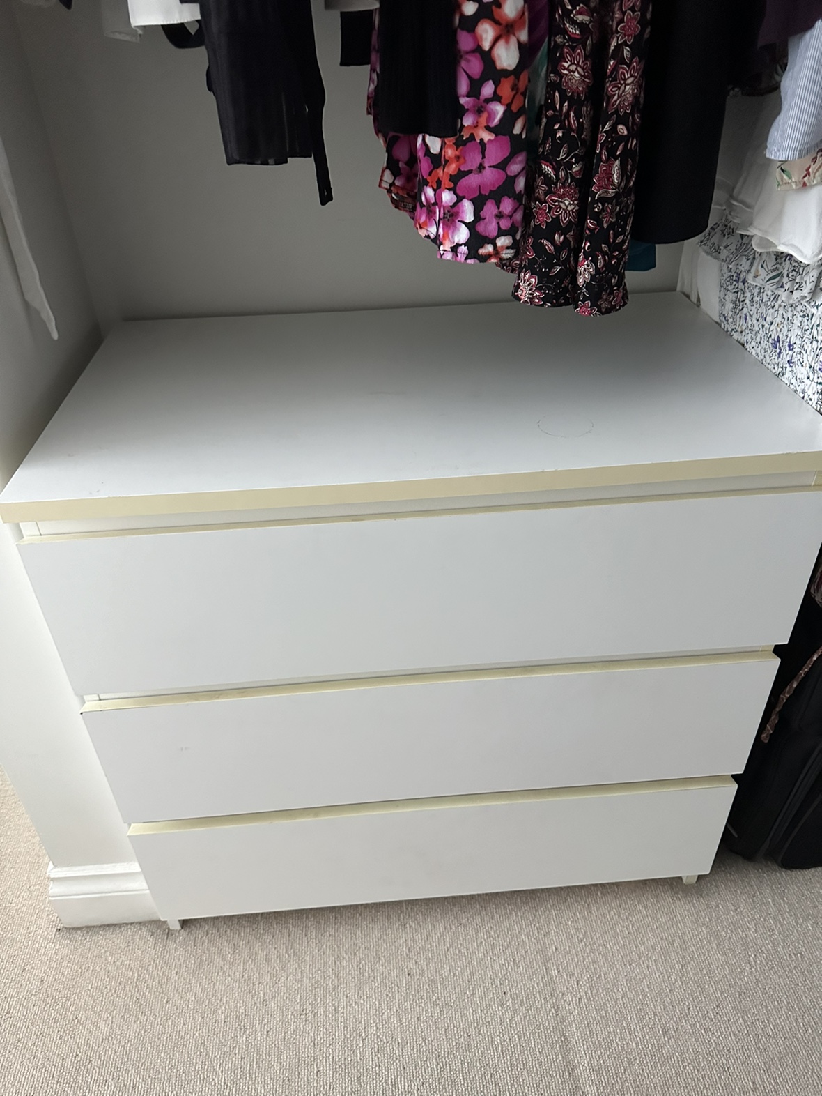 White IKEA Malm Dresser with 3 Drawers