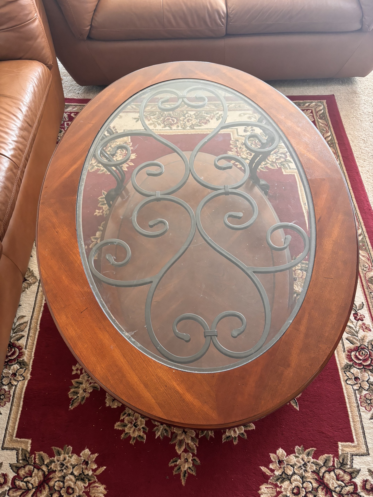 Raymour & Flanigan-Oval Coffee Table with Glass Top - photo 4