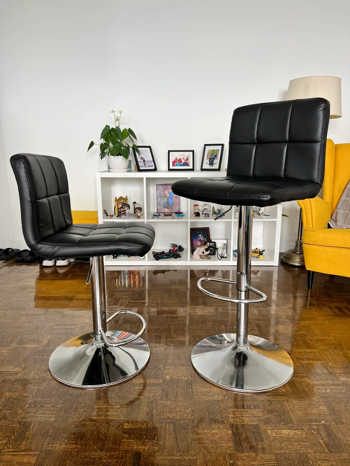 Black Counter Height Bar Stools Set of 2 PU Leather Swivel image indicator(3)