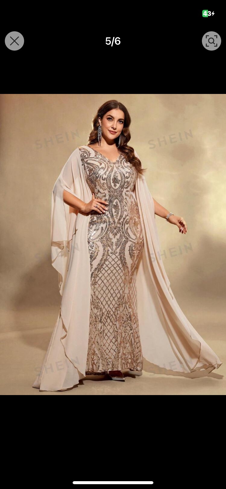 Gold Sequin Evening Gown with Cape sleeves - photo 2