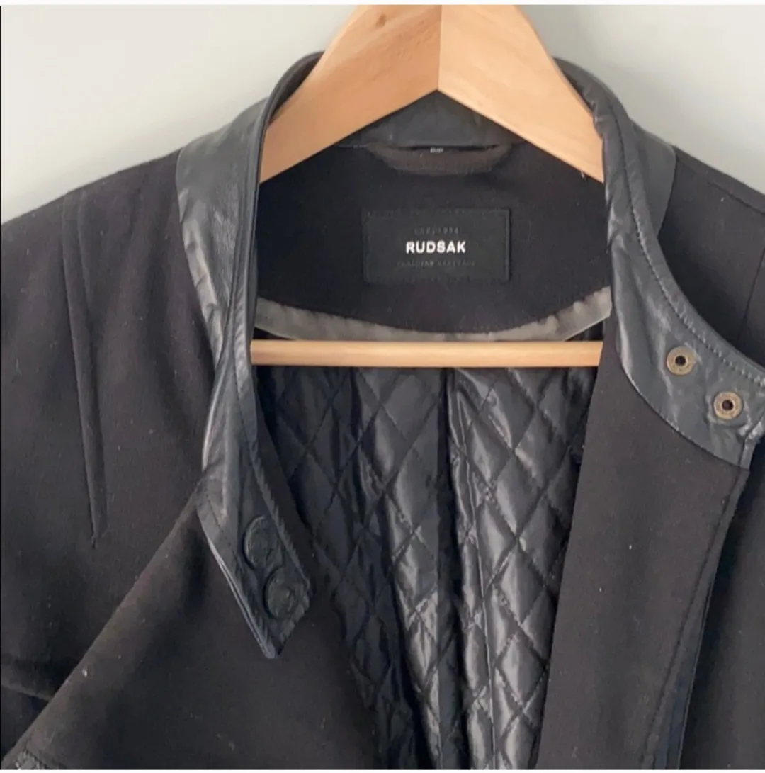 Rudsak Women's Black Leather Trim Coat image indicator(2)