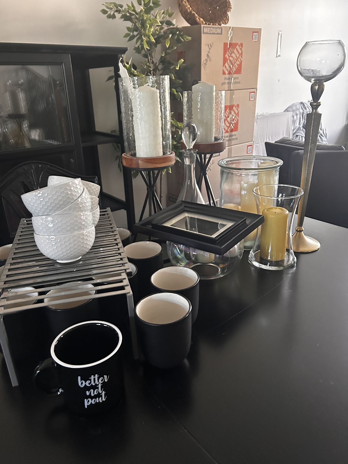 White and Black Mugs and Bowls and misc candle holders - photo 2