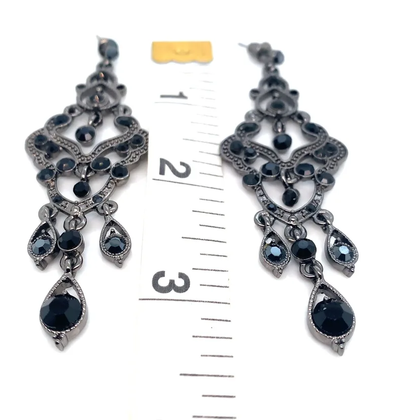 Black Crystal & Marcasite Chandelier Earrings image indicator(7)
