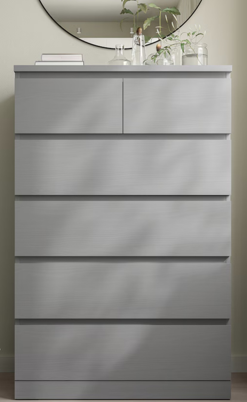 2x Grey Chest of Drawers-IKEA Malm 6 Drawers - photo 2