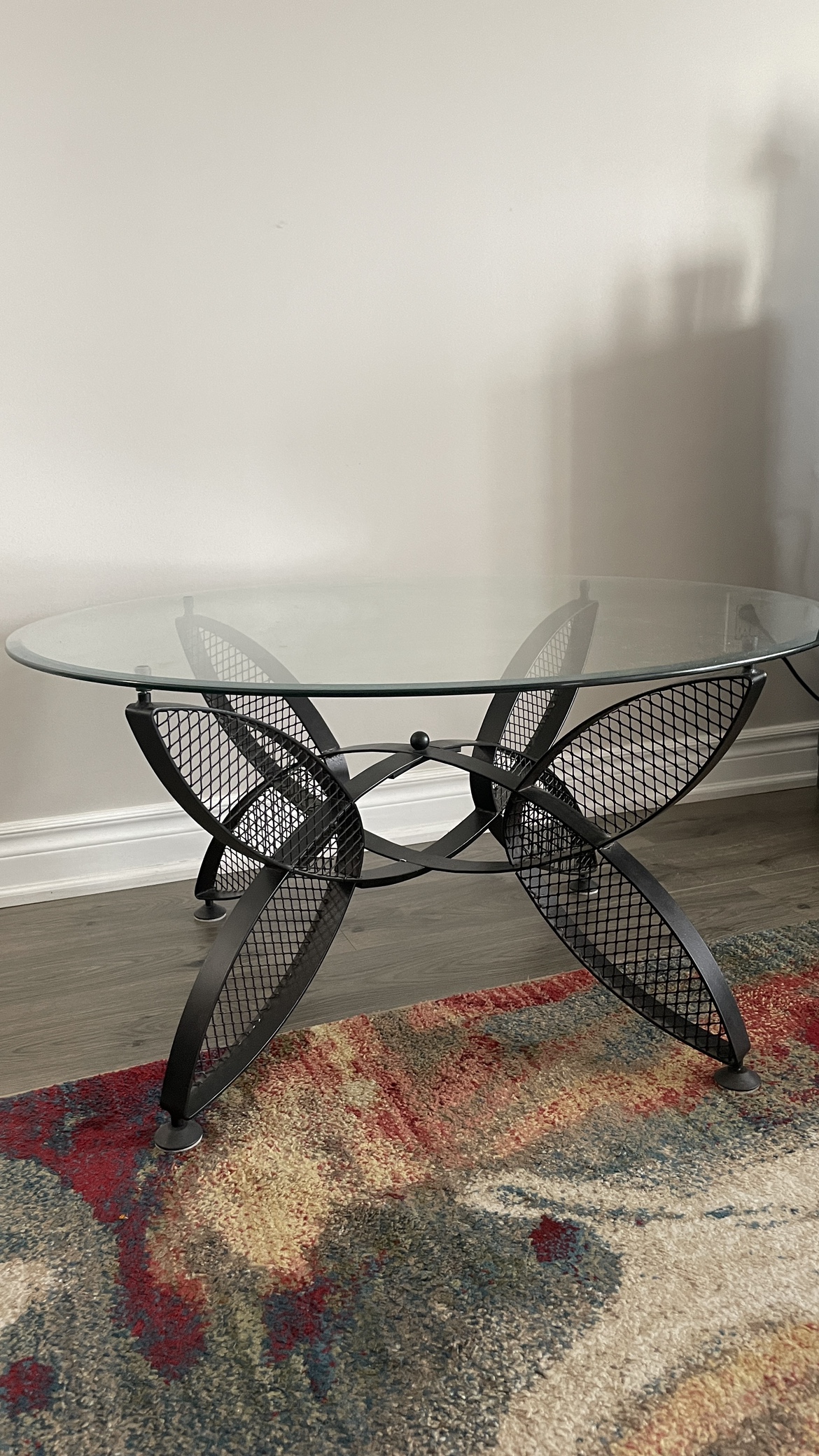 Glass Coffee Table with Black Metal Base