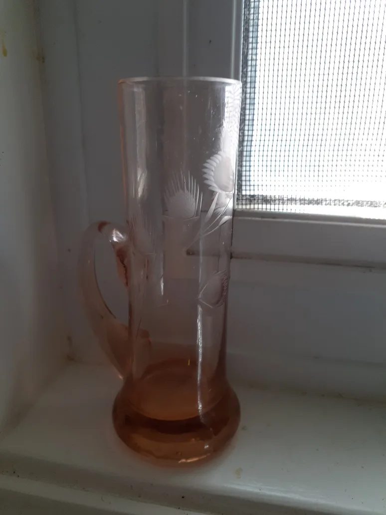Tiny Pink Colored Etched Glass Pitcher image indicator(2)