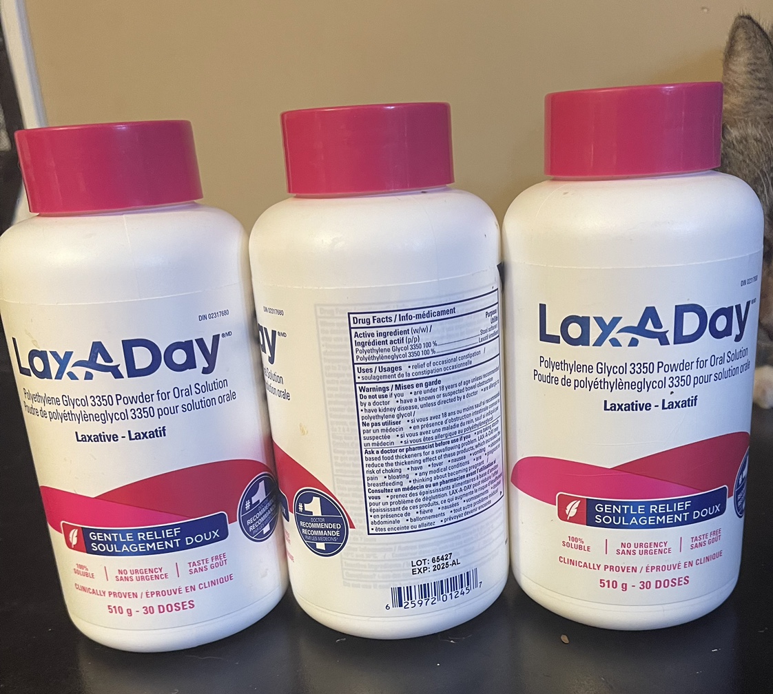 3 bottles of LAX-A-Day ($19.50 each) Powder