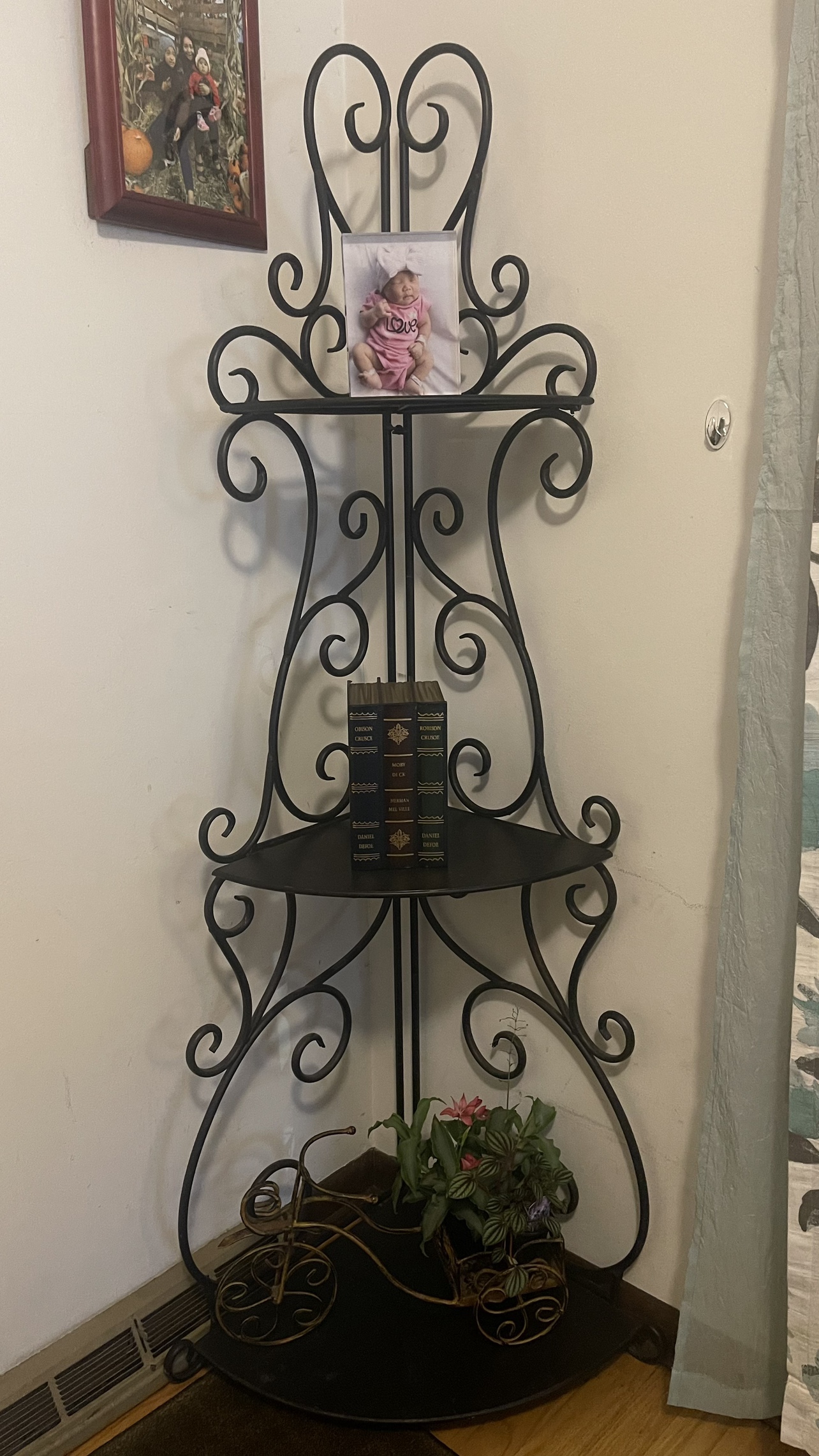 Black Wrought Iron Corner Shelf folding
