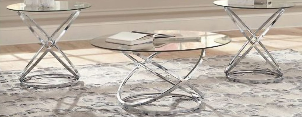 Three piece Glass and Metal Coffee Table set