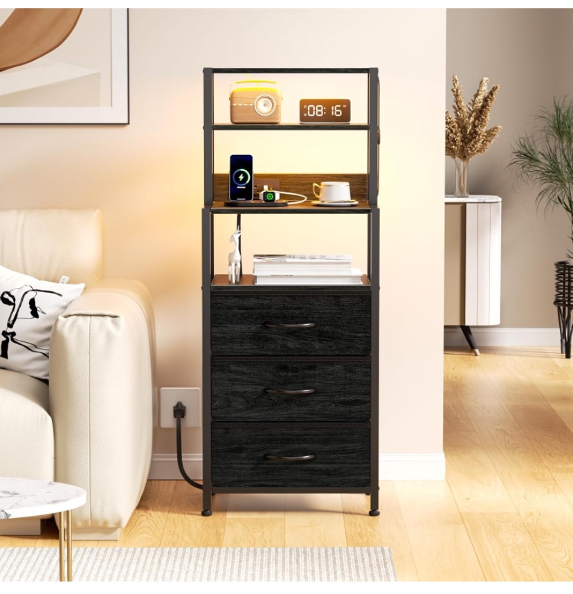 Black 3 Drawer Storage Shelf with Top Shelf and Outlets - photo 4