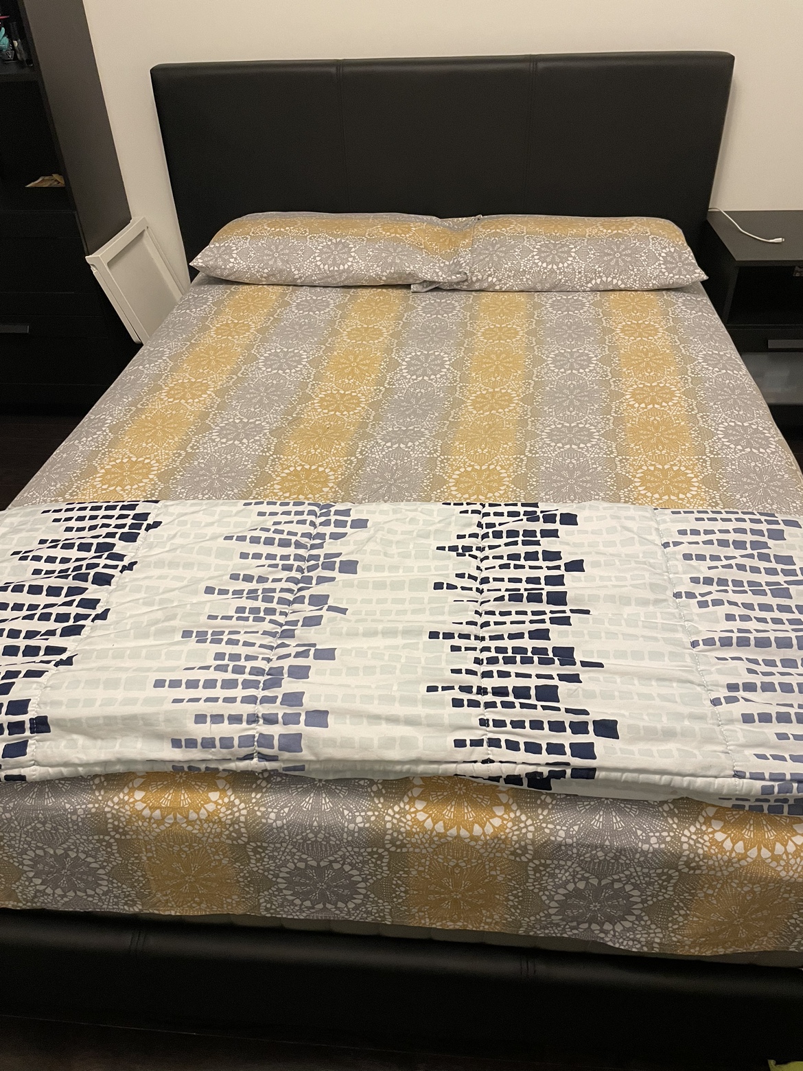 Black Leather Headboard with stand and mattress
