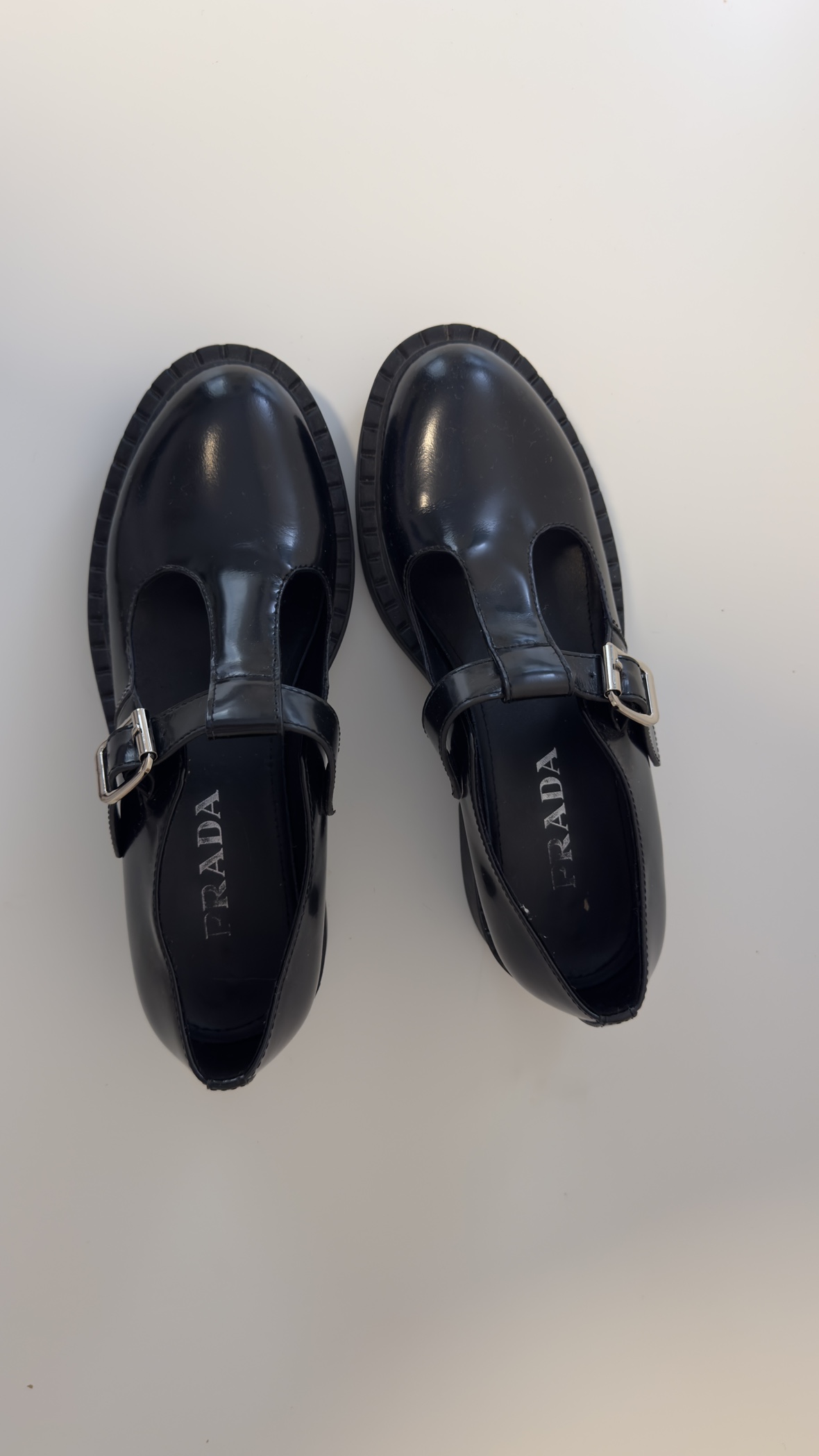 Prada Black Patent Leather T-Strap Shoes - photo 5