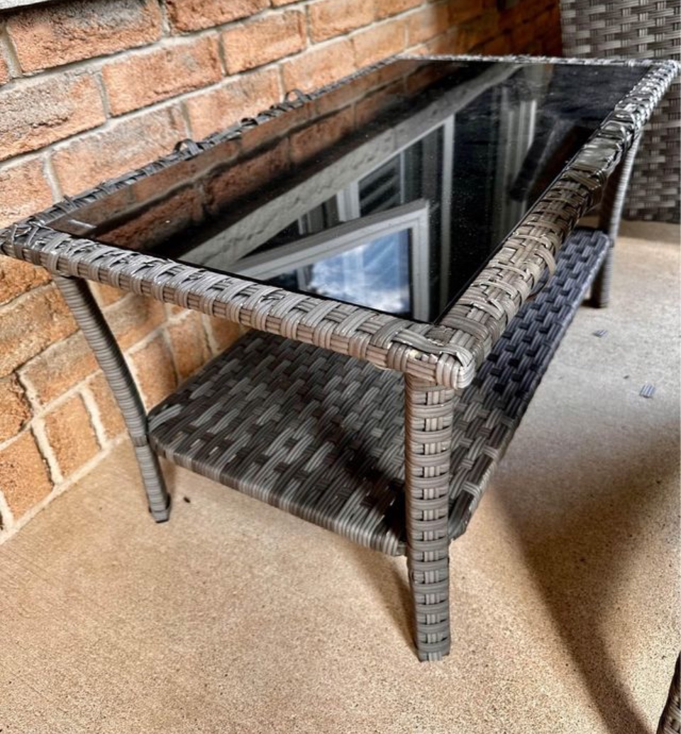 Wicker Patio Furniture Glass Top Table and Chair with Cushion - photo 3
