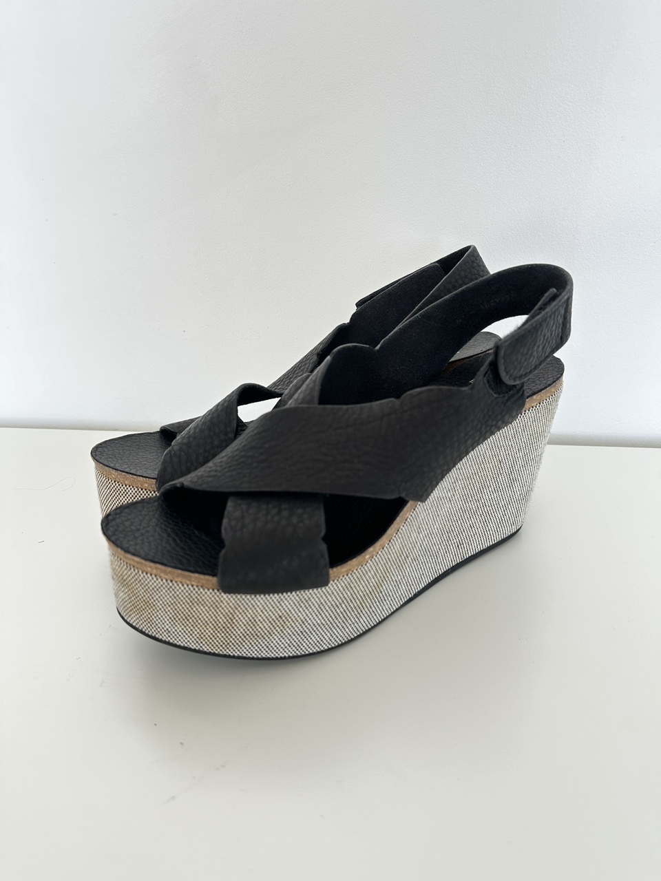 Pedro Garcia Black Leather Wedge Sandals - Size 37EU
