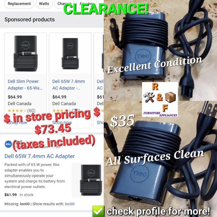 Dell 65W Laptop Charger Slim Power Adapter thumbnail