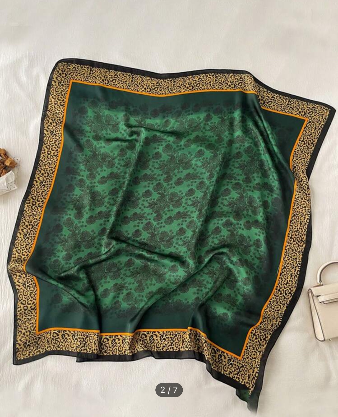 Brand new Green Black Edge Leopard Print 70 Imitation Silk