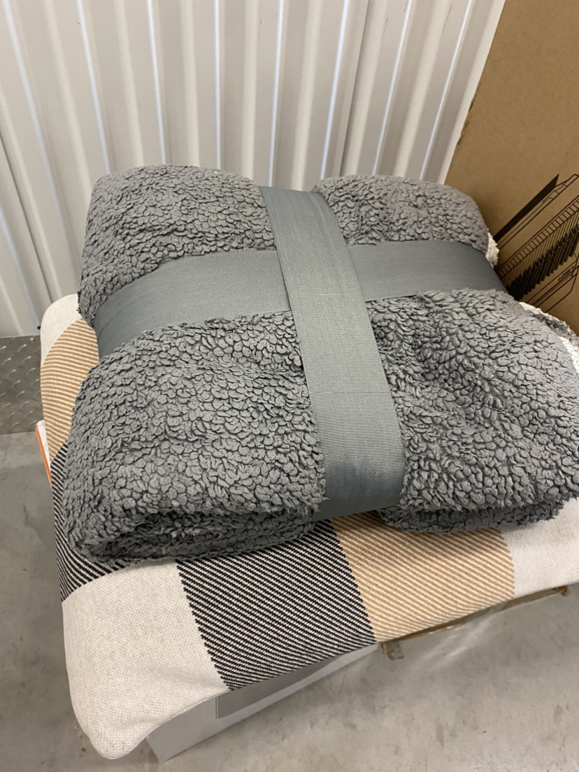 Grey Fleece Blanket , Pillow and Stuffed Llama