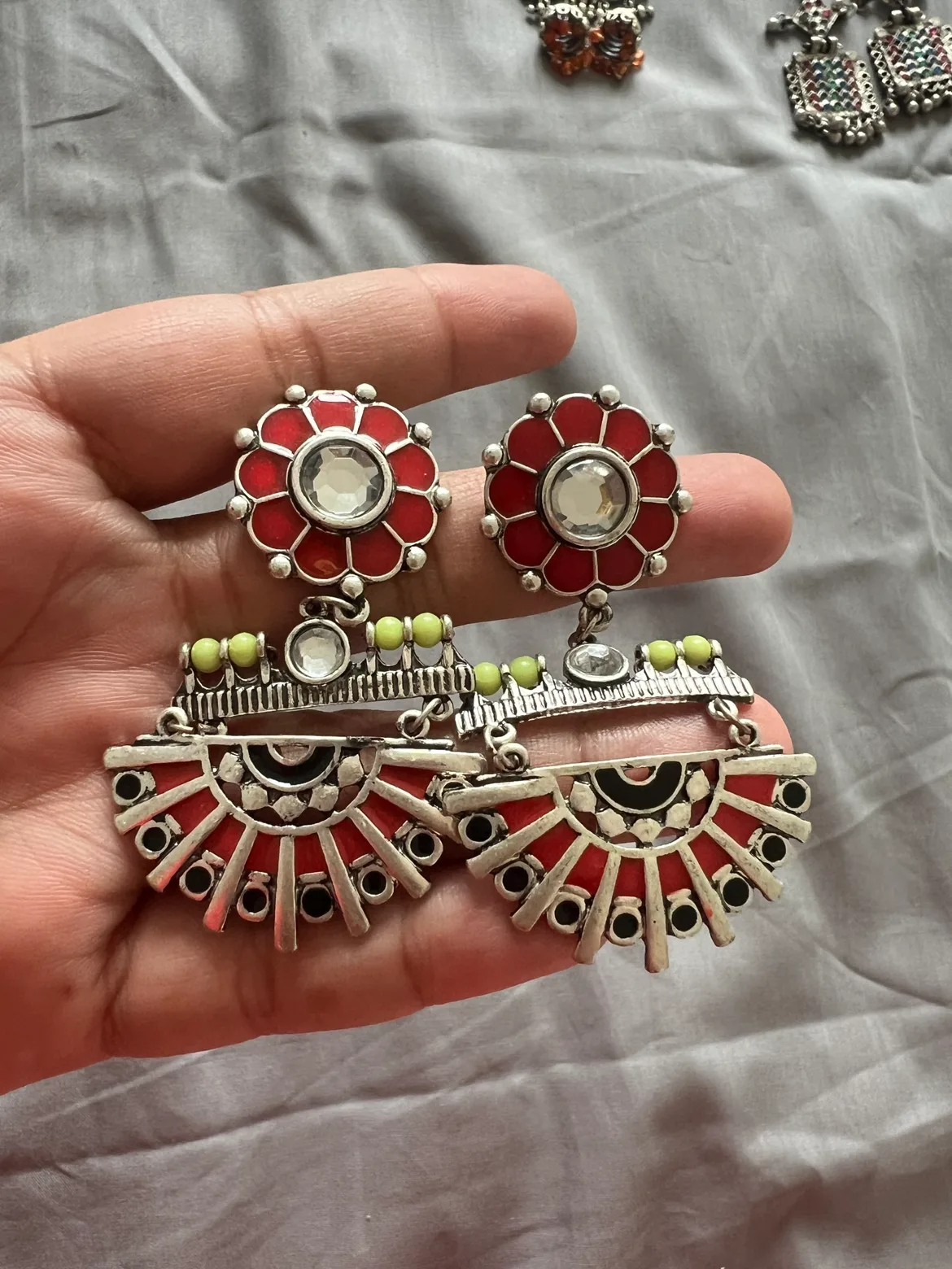 Vintage silver oxidized finish Earrings from India image indicator(3)